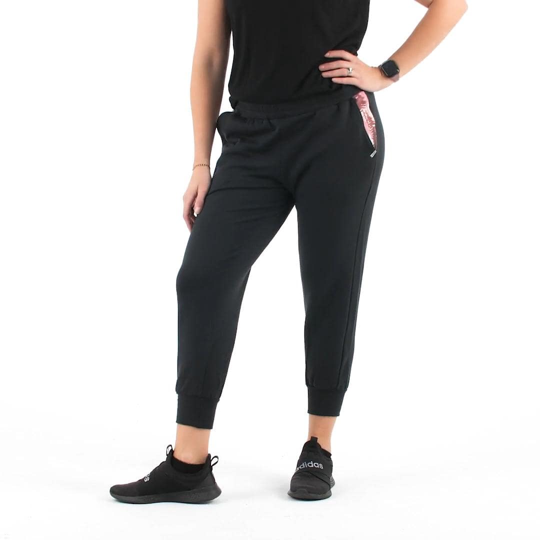 Made in the USA, joggers by Fireside Pine. Featuring a flattering mid-rise waist and a trendy 7/8 length.  Model Fit Video.